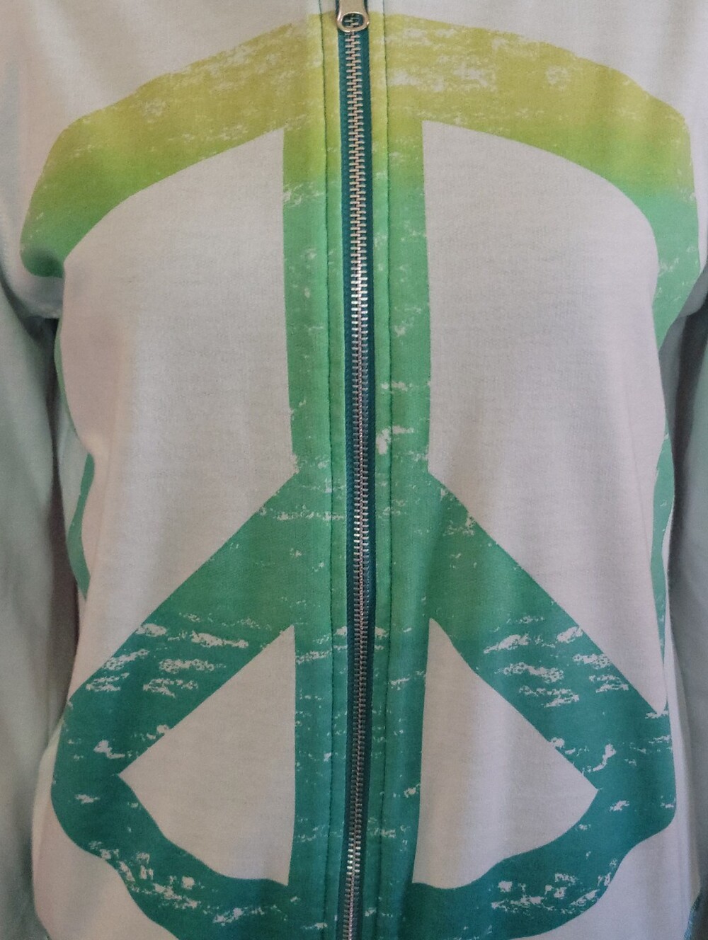 Peace Sign Zip Hoodie in Mint and Teal - Picture 2 of 7